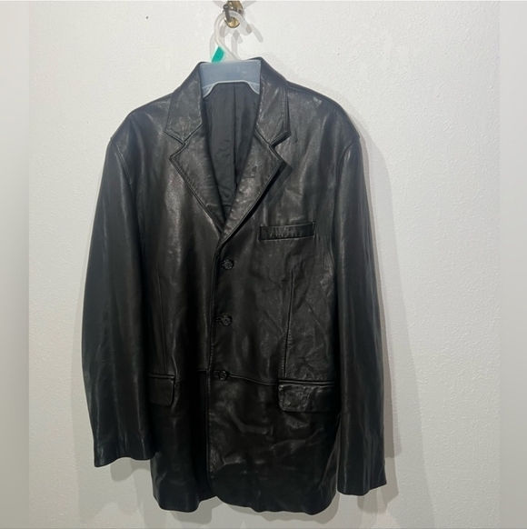 Ralph Lauren Black Lambskin Button Up Jacket Men's Size 40R - Picture 2 of 8